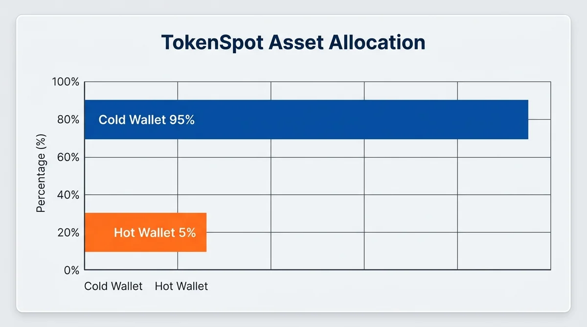 Wide 16:9 horizontal bar chart, two bars: 'Cold Wallet 95%' and 'Hot Wallet 5%', y-axis labeled 'Percentage', bars in contras