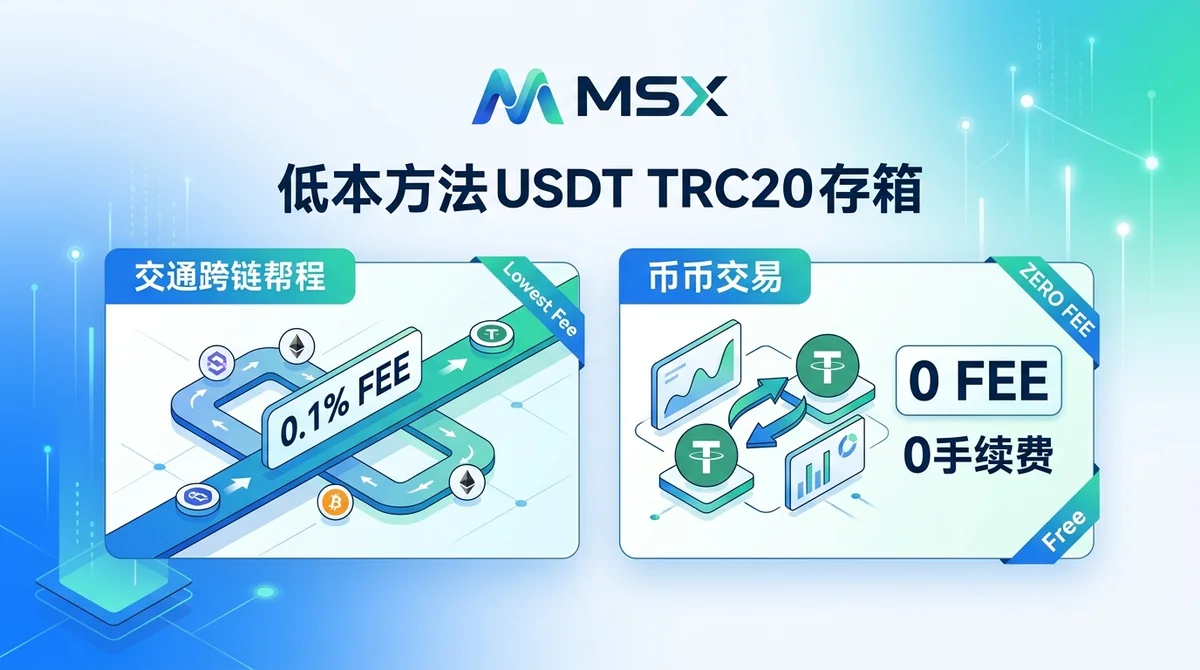 MSX 用 USDT TRC20 入金最便宜方式教程 2026：跨链桥 0.1% 与币币交易 0 手续费实操