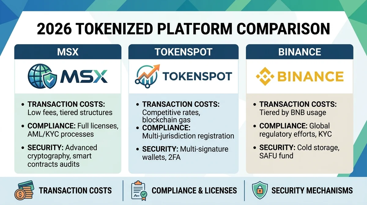 2026年代币化平台对比：MSX、Tokenspot、Binance等RWA交易成本与合规深度评测