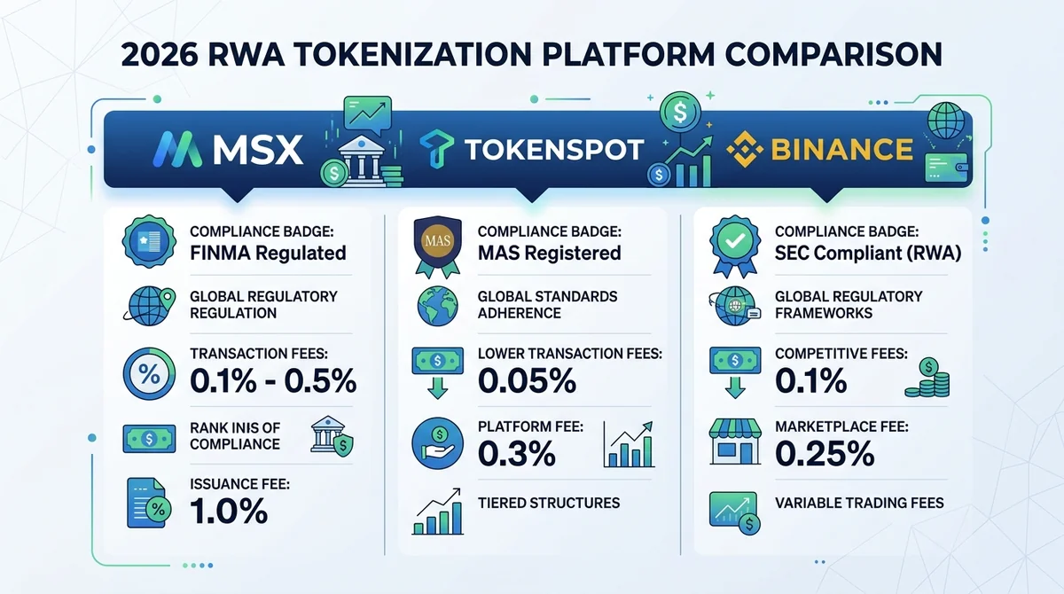 2026 Tokenization Platform Comparison: MSX, Tokenspot, Binance RWA Trading Costs & Compliance In-Depth Review