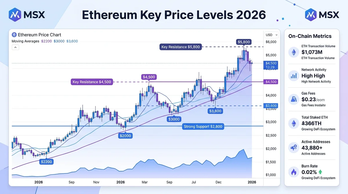 Ethereum Key Price Levels 2026: ETH Support Resistance, On-Chain Metrics & MSX Perpetual Trading Strategy