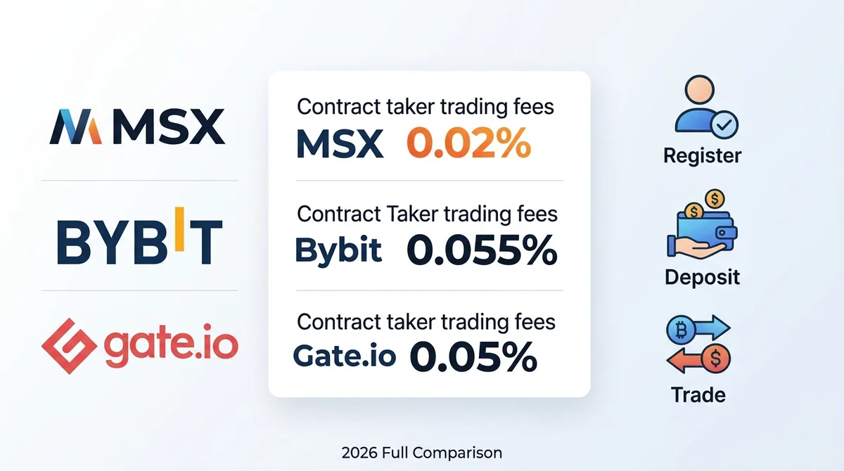 MSX vs Bybit vs Gate.io 现货与合约注册开户全流程对比2026：手续费结构、充值方式与首次交易体验深度横评