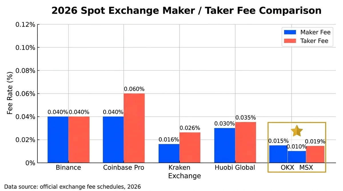 Wide 16:9 horizontal grouped bar chart, white background with light gray grid lines, X-axis labeled 'Exchange' listing 5-6 ma