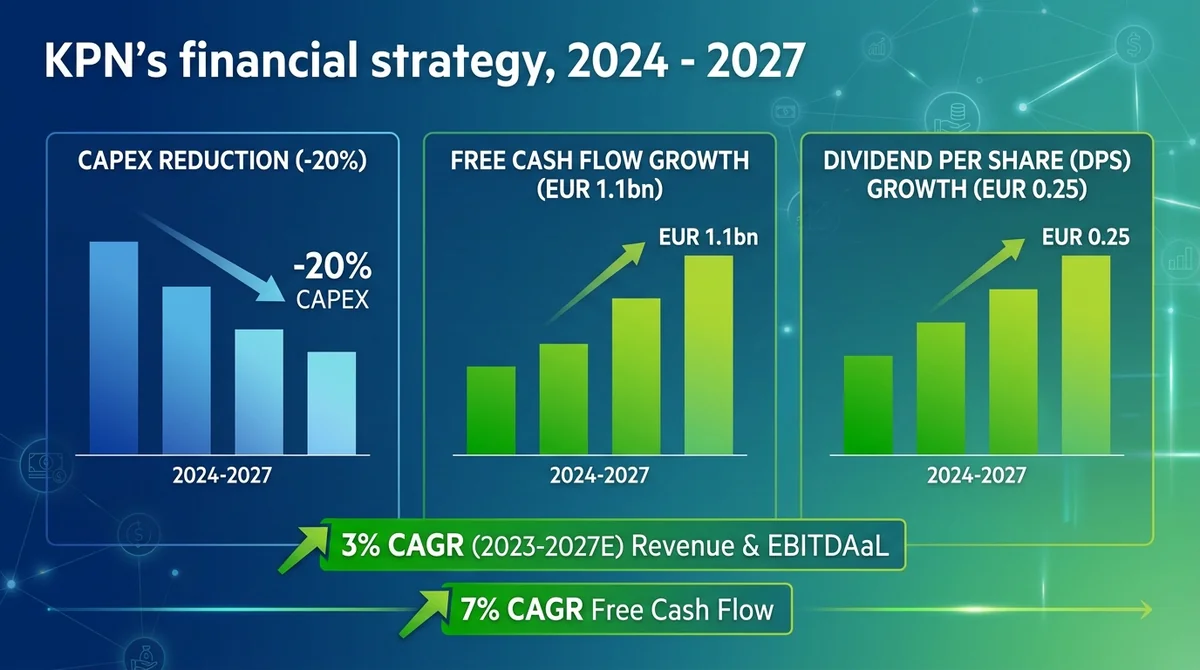 KPN capital expenditure declining path to 2027 combined with free cash flow and dividend growth: bar chart of capex reduction