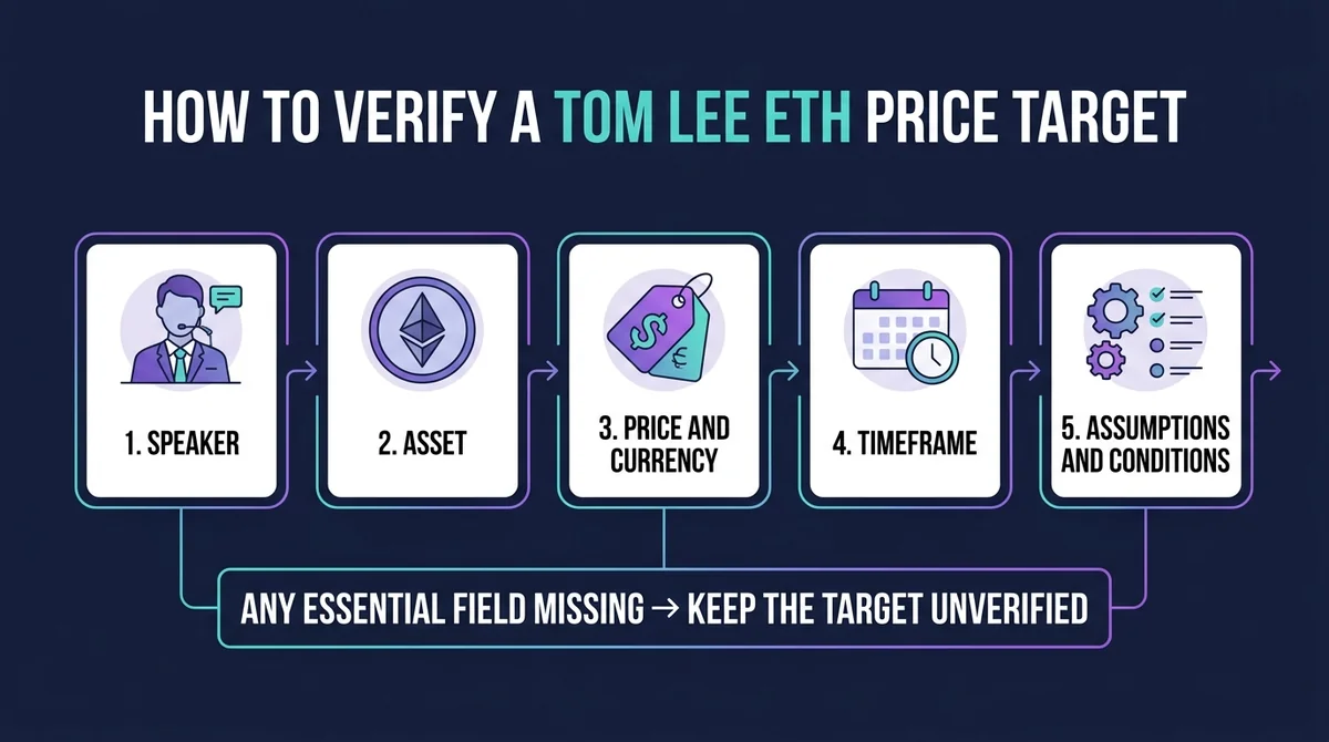 Wide 16:9 horizontal five-step verification infographic, main flow centered and filling the frame. Use five connected cards w
