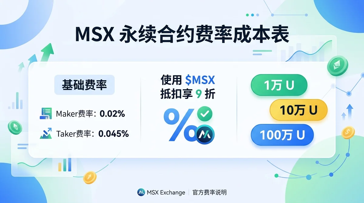 MSX永续合约费率成本表2026：1万、10万与100万U成交额的Maker/Taker手续费预算
