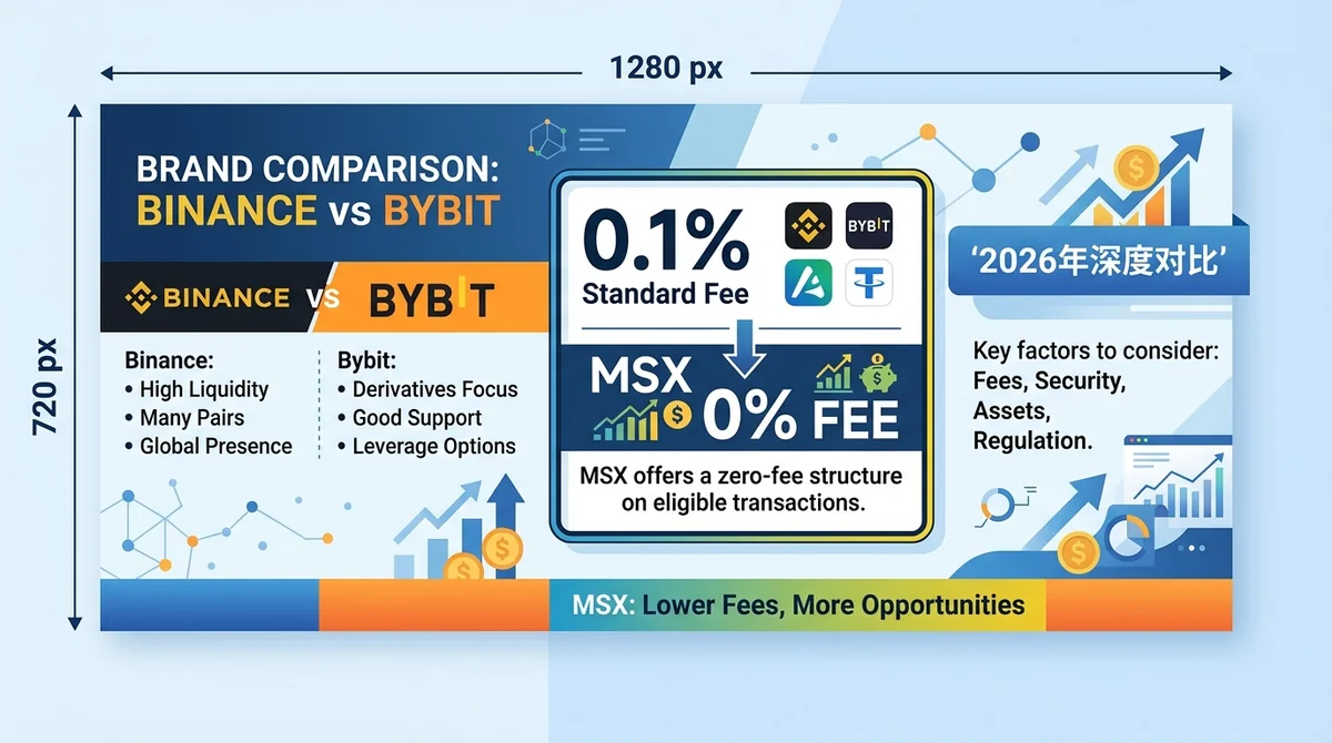Binance vs Bybit现货手续费深度对比2026：普通用户实际到手费率、平台币折扣与MSX低费率替代方案