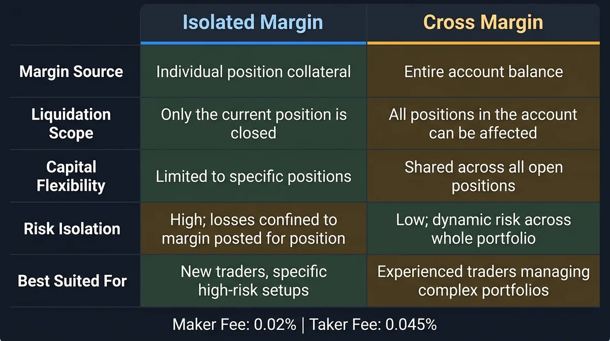 Wide 16:9 horizontal infographic table, dark background, two-column comparison layout with header row: 'Isolated Margin' (lef