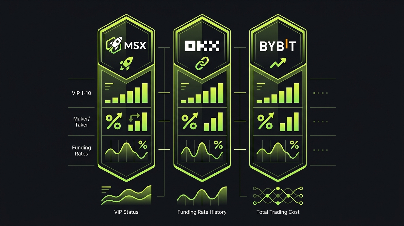 MSX vs OKX vs Bybit Perpetual Futures Fees 2026: VIP Tiers, Funding Rates & Trading Costs Compared