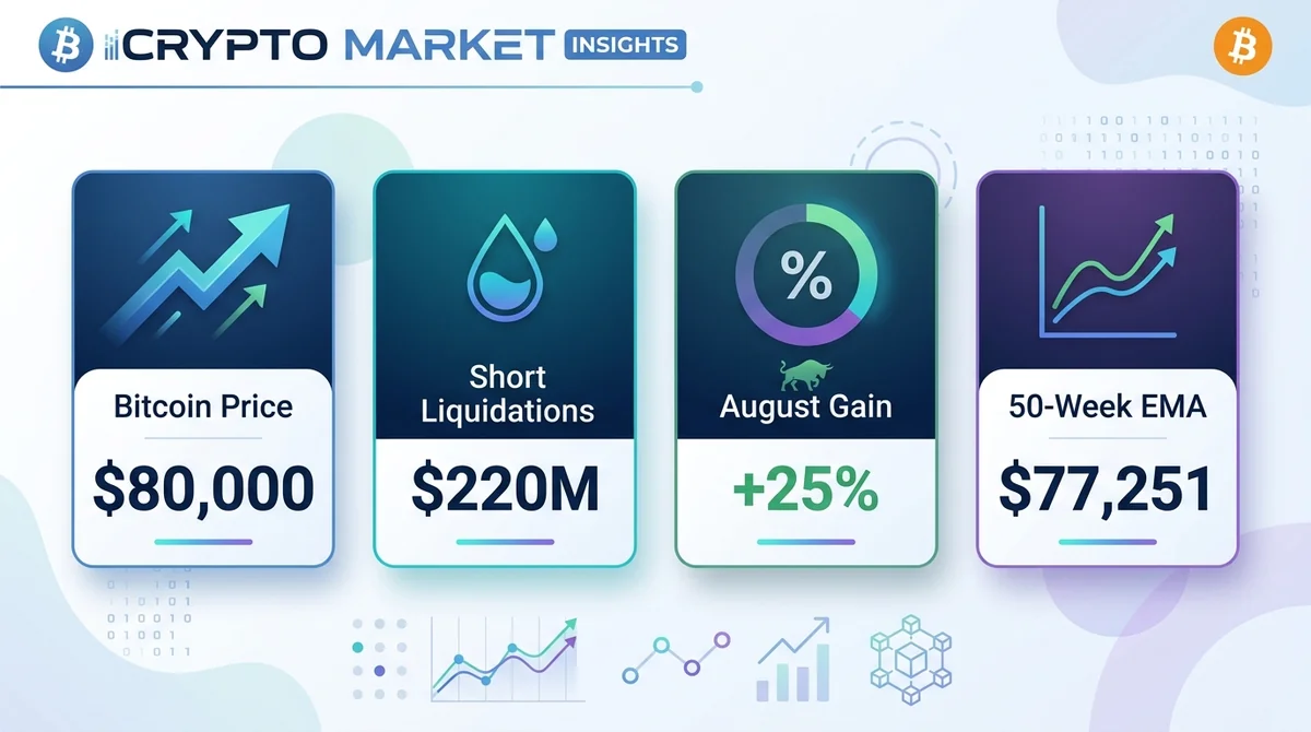Wide 16:9 horizontal infographic with four key metric cards in a row, each card has English label and value: 'Bitcoin Price $
