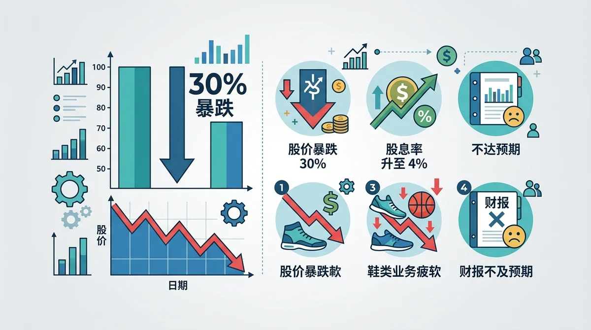迪克体育暴跌30%关键数据总结：股价暴跌30%、股息率升至4%、鞋类业务疲软、财报不及预期