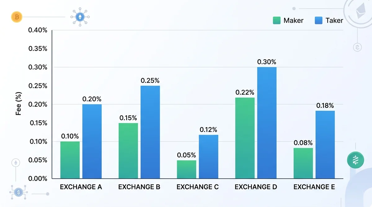 Wide 16:9 horizontal grouped bar chart, comparing maker and taker fee percentages across five MAS-regulated Singapore crypto